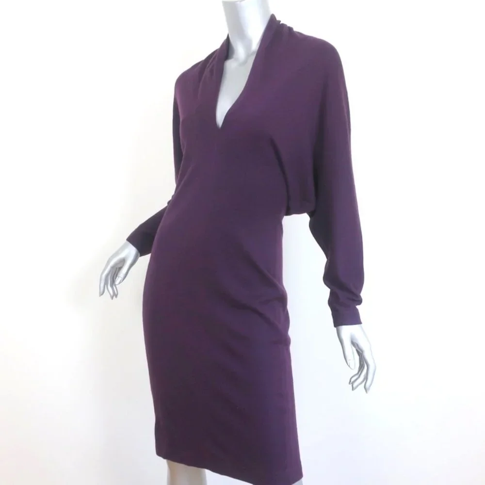 LANVIN DRESS PURPLE WOOL SIZE 40 LONG SLEEVE V-NECK - Picture 3 of 8